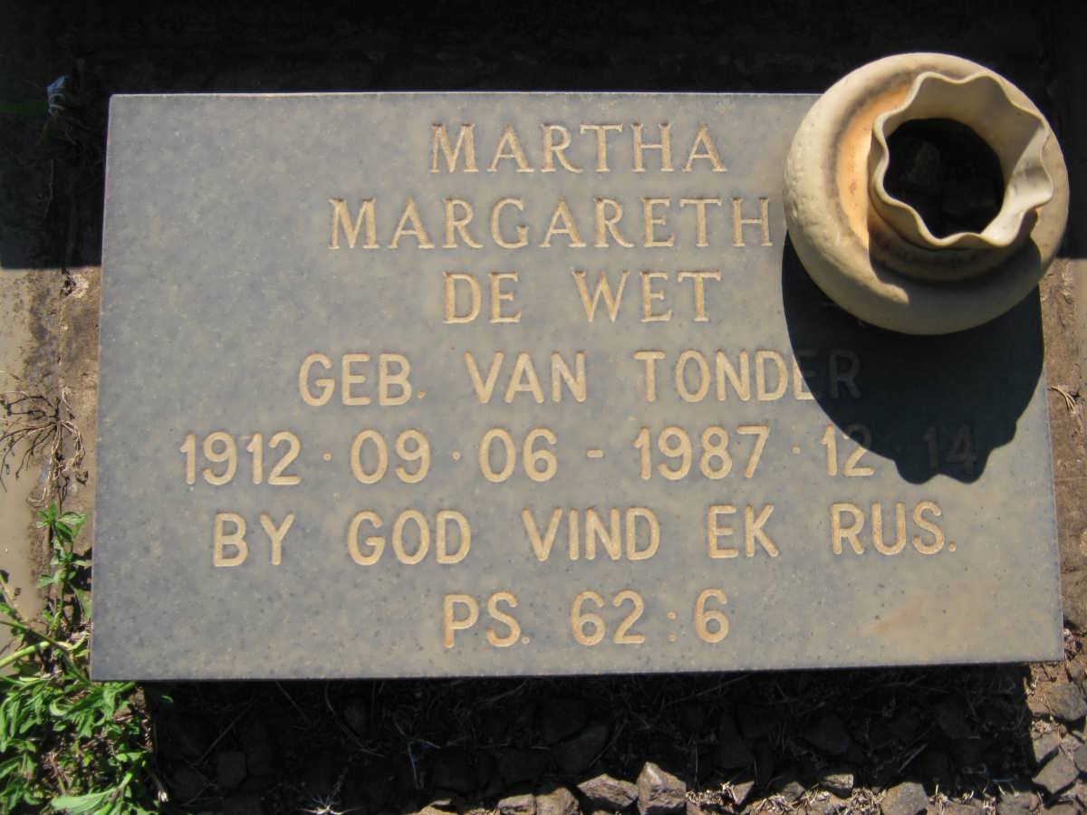 WET Martha Margaretha, de nee VAN TONDER 1912-1987