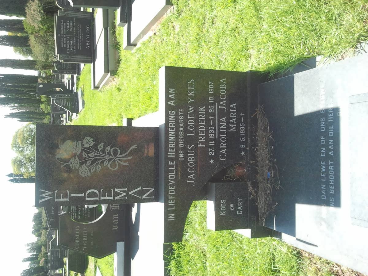 WEIDEMAN Jacobus Lodewykes Frederik 1933-1987 &amp; Carolina Jacoba Maria 1935-