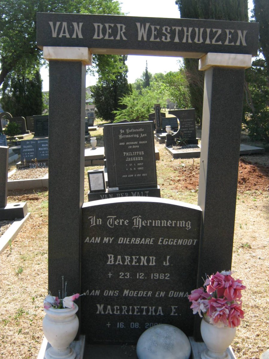 WESTHUIZEN Barend J., van der -1982 &amp; Magrietha E. 200?-
