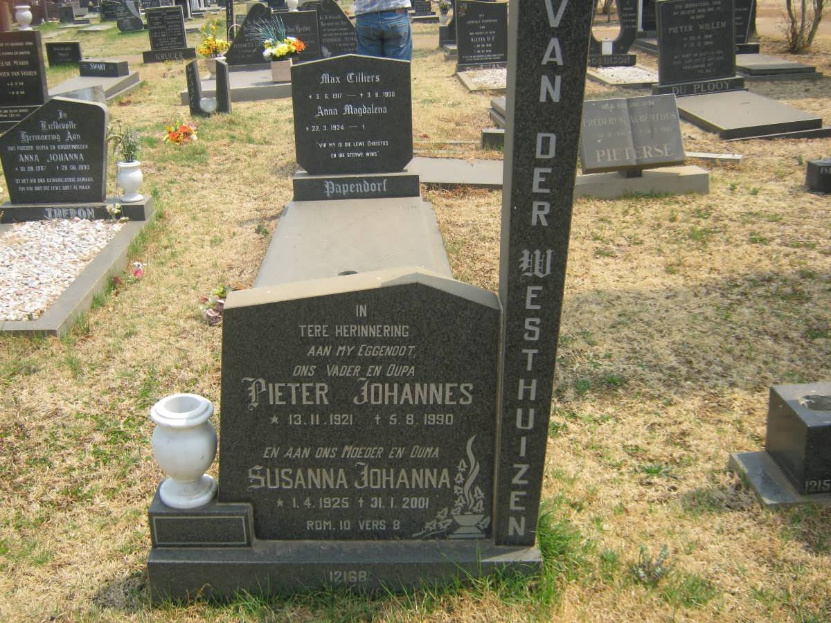 WESTHUIZEN Pieter Johannes, van der 1921-1990 &amp; Susanna Johanna 1925-2001