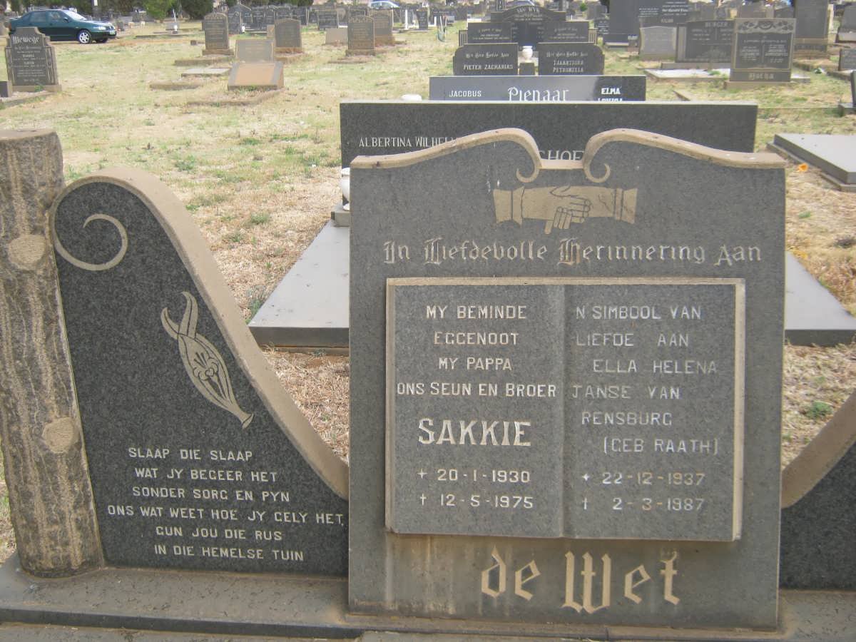 WET Sakkie, de 1930-1975 :: JANSE VAN RENSBURG Ella Helena nee RAATH 1937-1987