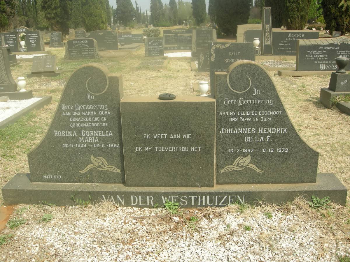 WESTHUIZEN Johannes Hendrik De. La. F., van der 1897-1973 &amp; Rosina Cornelia Maria 1909-1994