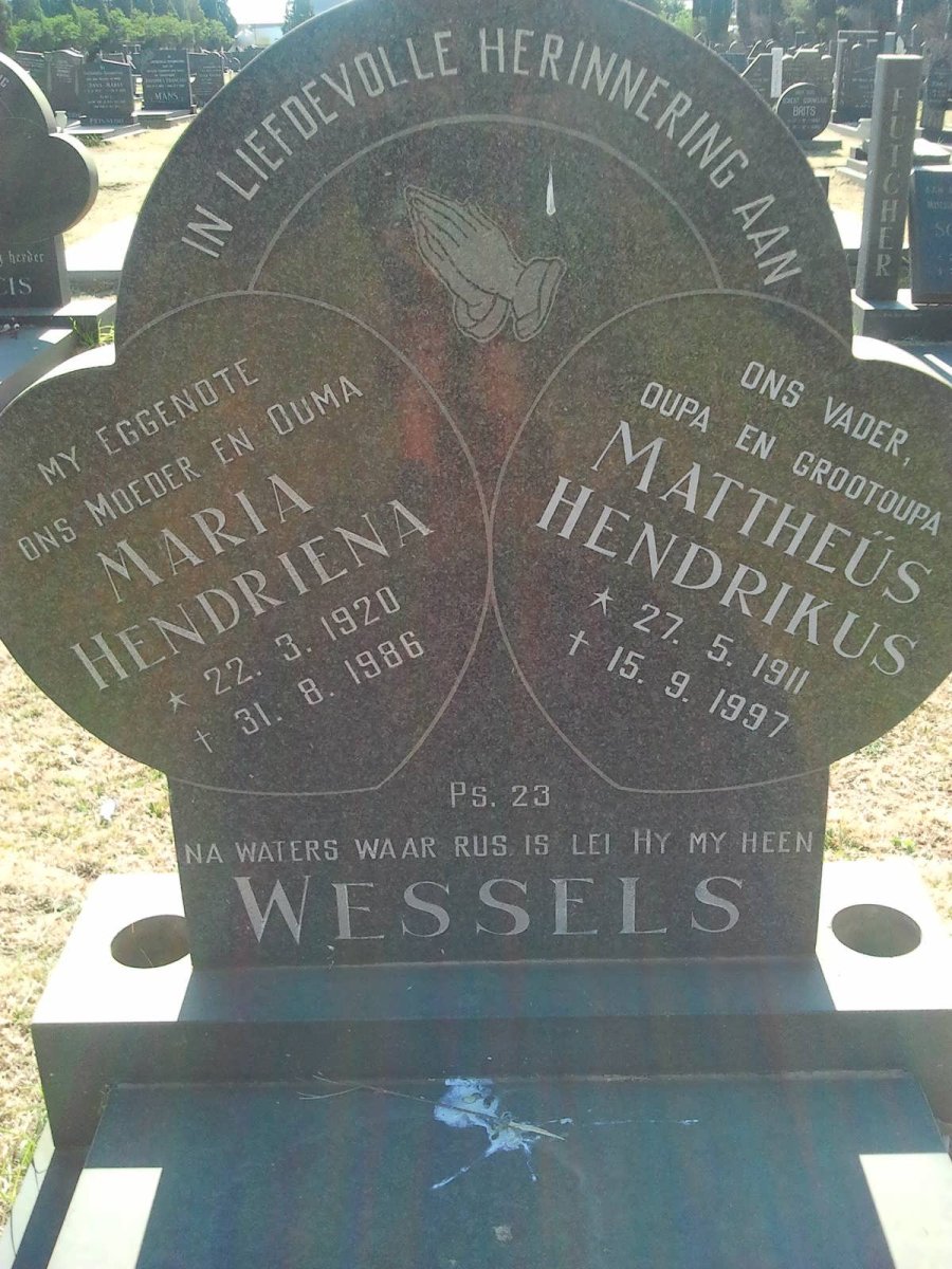 WESSELS Mattheüs Hendrikus 1911-1997 &amp; Maria Hendriena 1920-1986