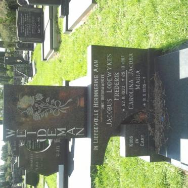 WEIDEMAN Jacobus Lodewykes Frederik 1933-1987 &amp; Carolina Jacoba Maria 1935-