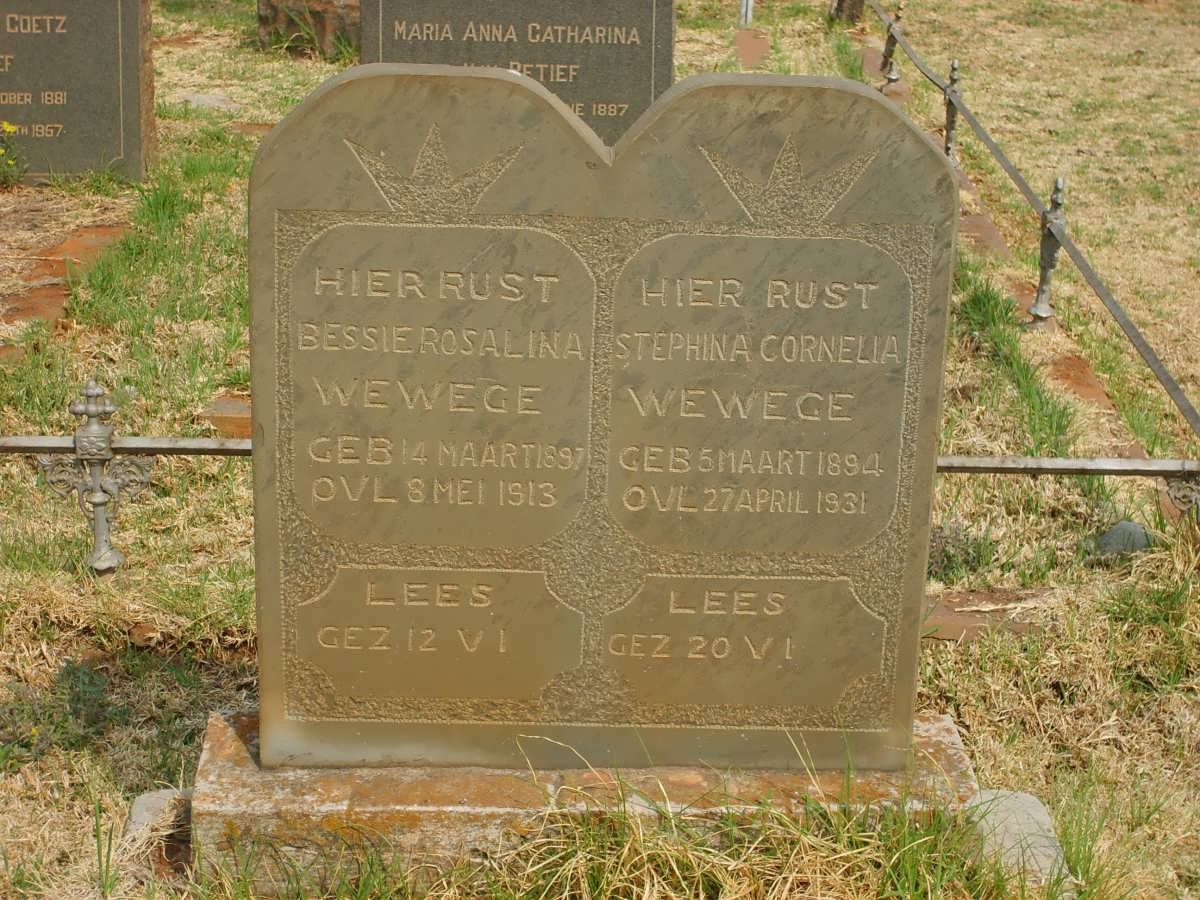 WEWEGE Stephina Cornelia 1894-1931 :: WEWEGE Bessie Rosalina 1897-1913 