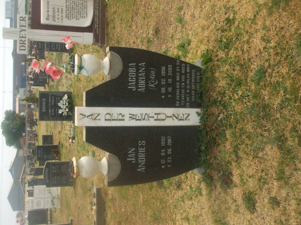 WESTHUIZEN Jan Andries, van der 1952-2007 &amp; Jacoba Adriana 1956-2000