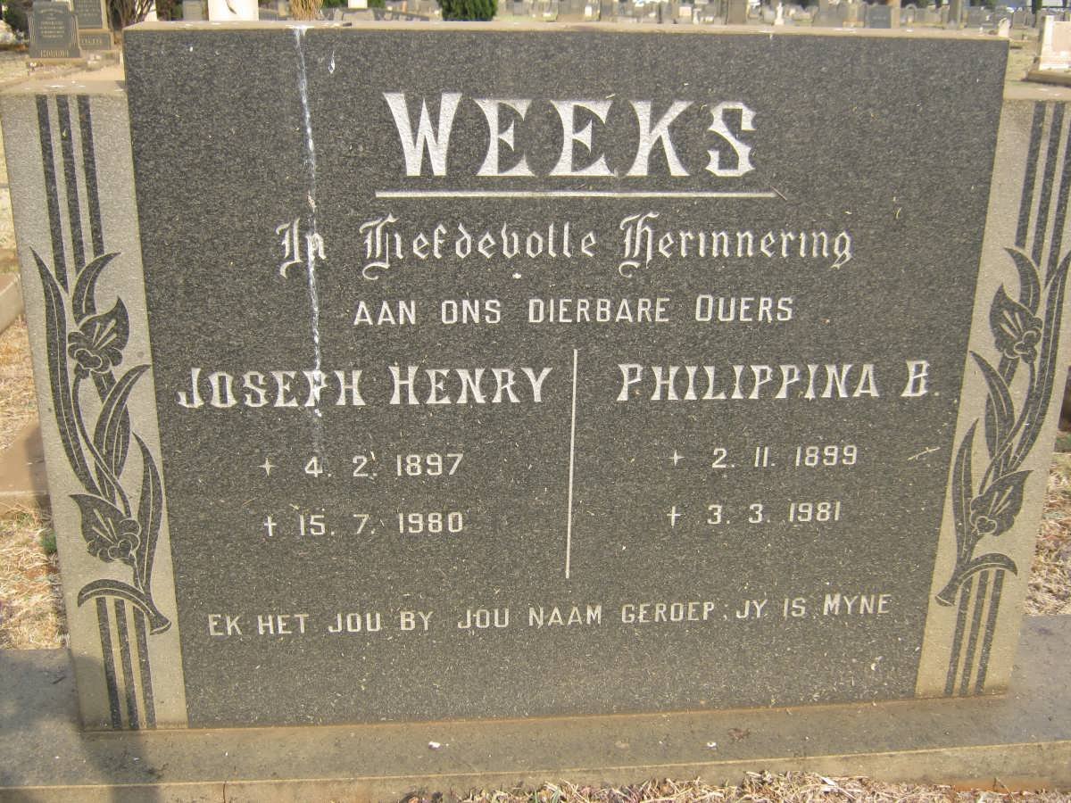 WEEKS Joseph Henry 1897-1980 &amp; Philippina 1899-1981