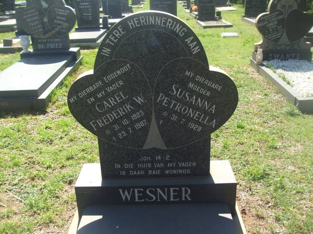 WESNER Carel Frederik W. 1923-1987 &amp; Susanna Petronella 1929-