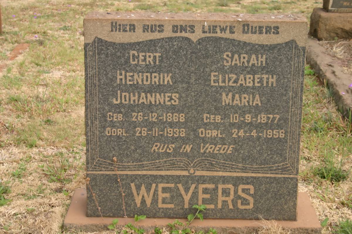 WEYERS Gert Hendrik Johannes 1868-1938 &amp; Sarah Elizabeth Maria 1877-1956