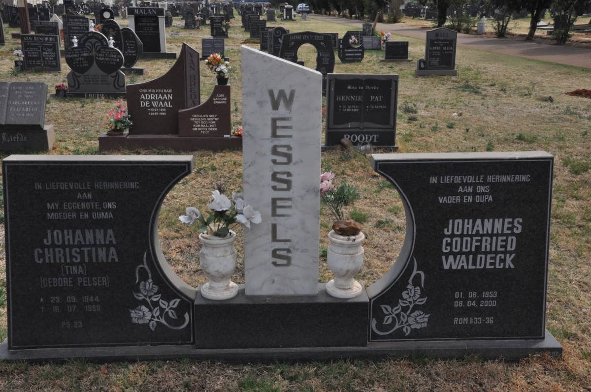WESSELS Johannes Godfried Waldeck 1953-2000 &amp; Johanna Christina PELSER 1944-1998