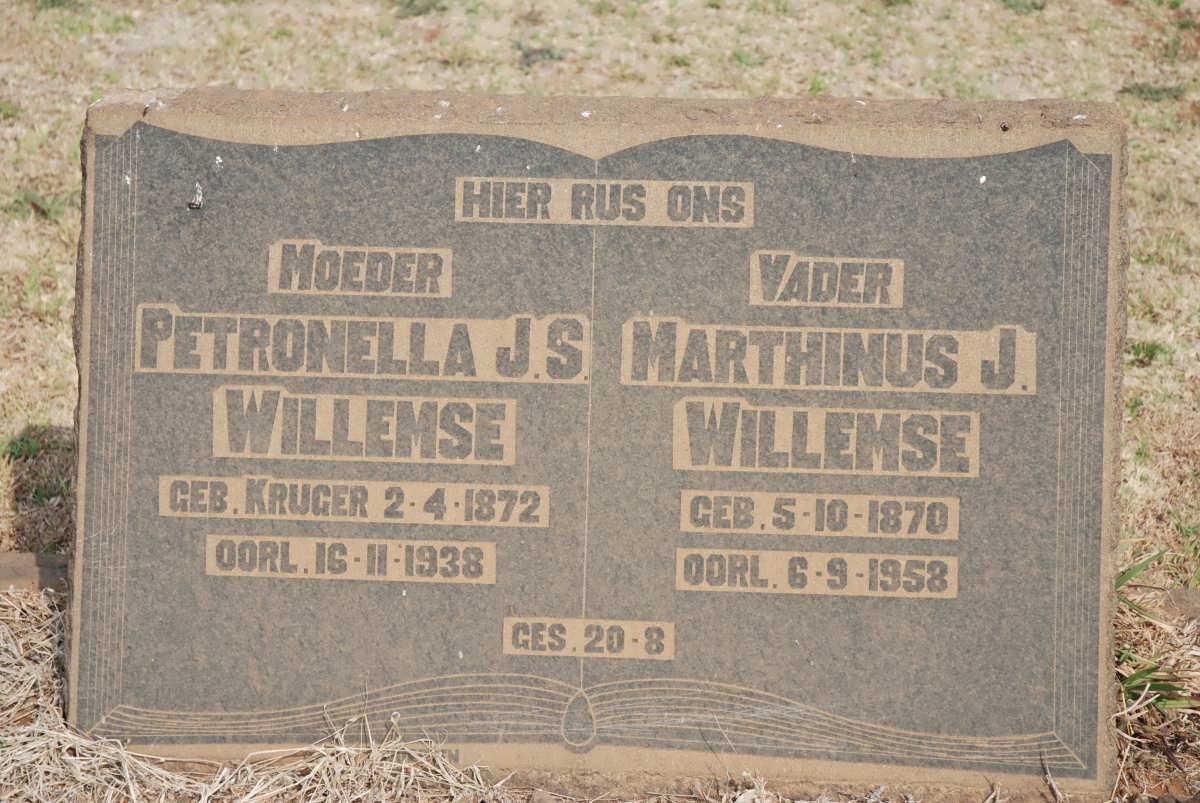 WILLEMSE Marthinus J. 1870-1958 &amp; Petronella J.S. KRUGER 1872-1938 
