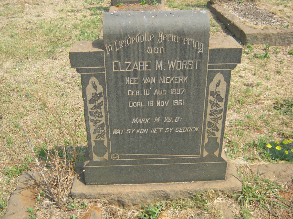 WORST Elzabe M. nee VAN NIEKERK 1897-1961