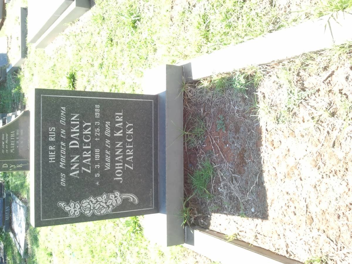ZARECKY Johann Karl ?-? &amp; Ann Dakin 1918-1988