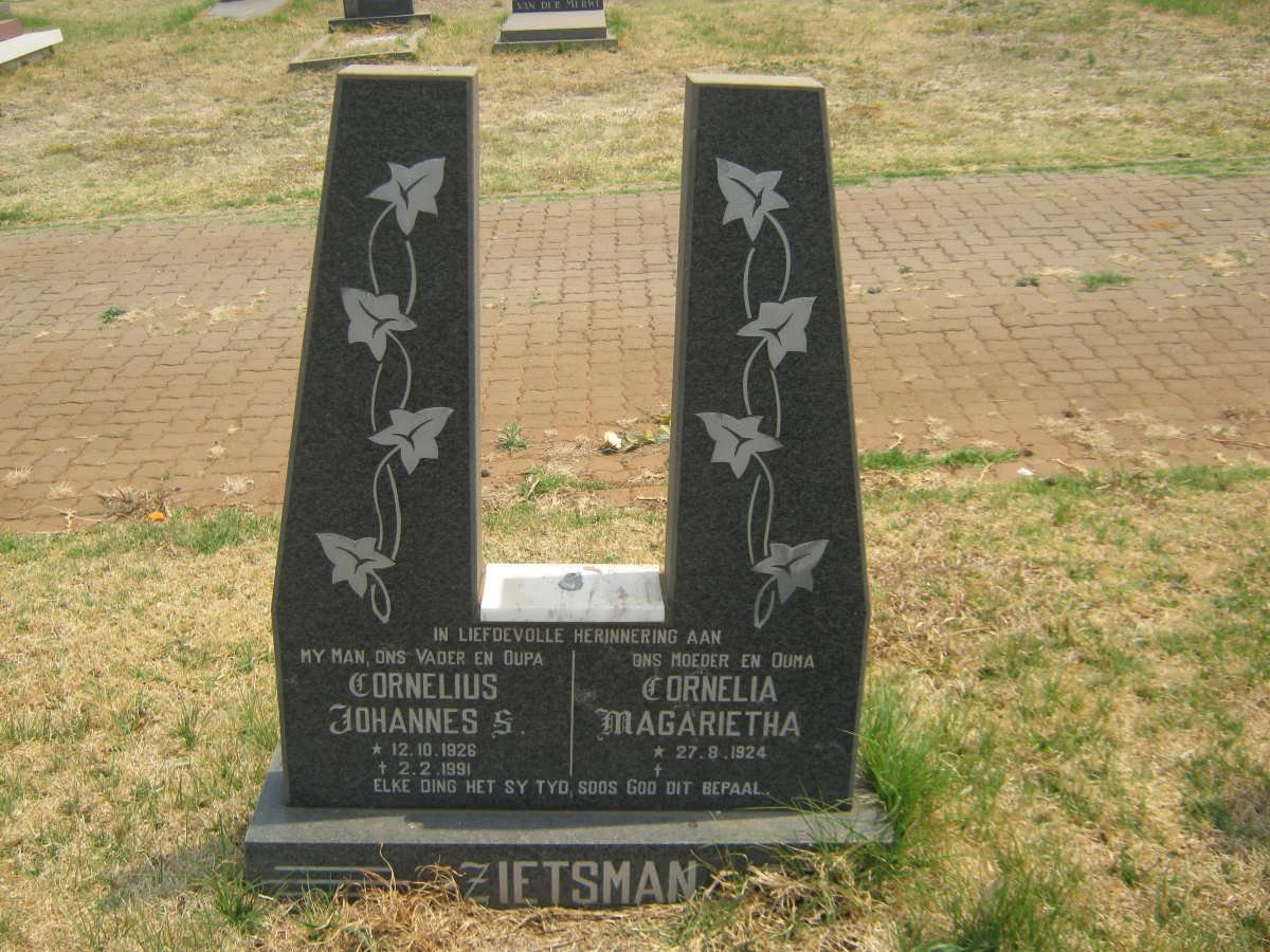 ZIETSMAN Cornelius Johannes S. 1926-1991 &amp; Cornelia Magarietha 1924-