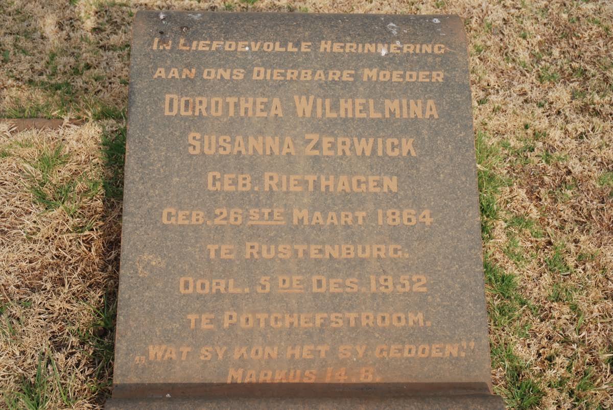 ZERWICK Dorothea Wilhelmina Susanna nee RIETHAGEN 1864-1952