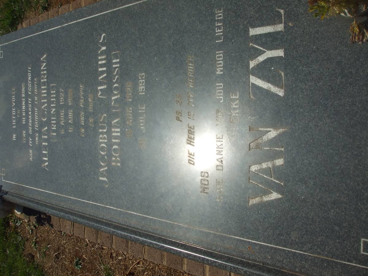 ZYL Jacobus Mathys Botha, van 1926-1993 &amp; Aletta Catherina 1927-19??