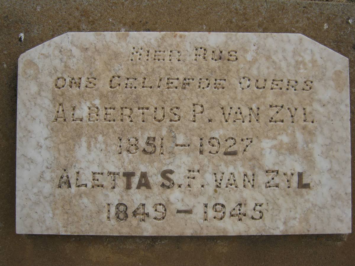 ZYL Albertus P., van 1851-1927 &amp; Aletta S.F. 1849-1945