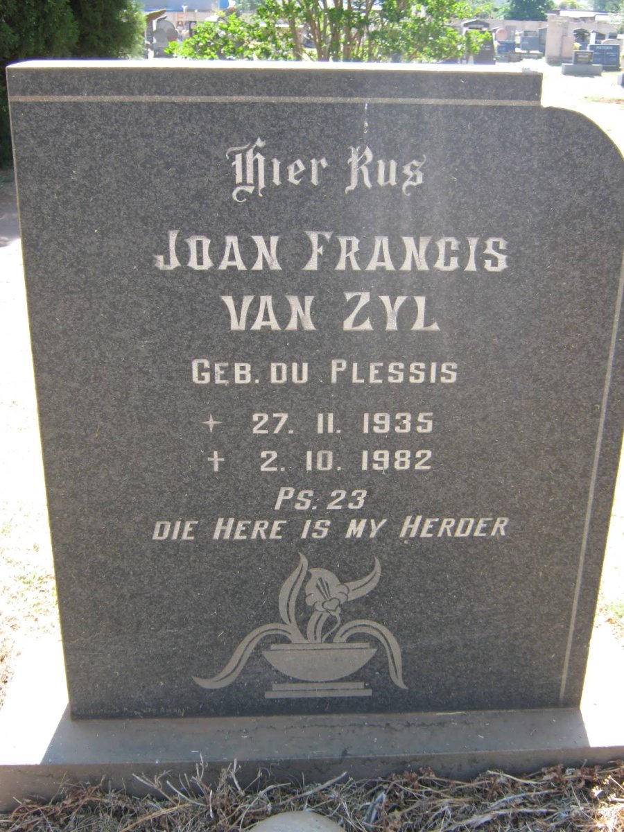 ZYL Joan Francis, van nee DU PLESSIS 1935-1982