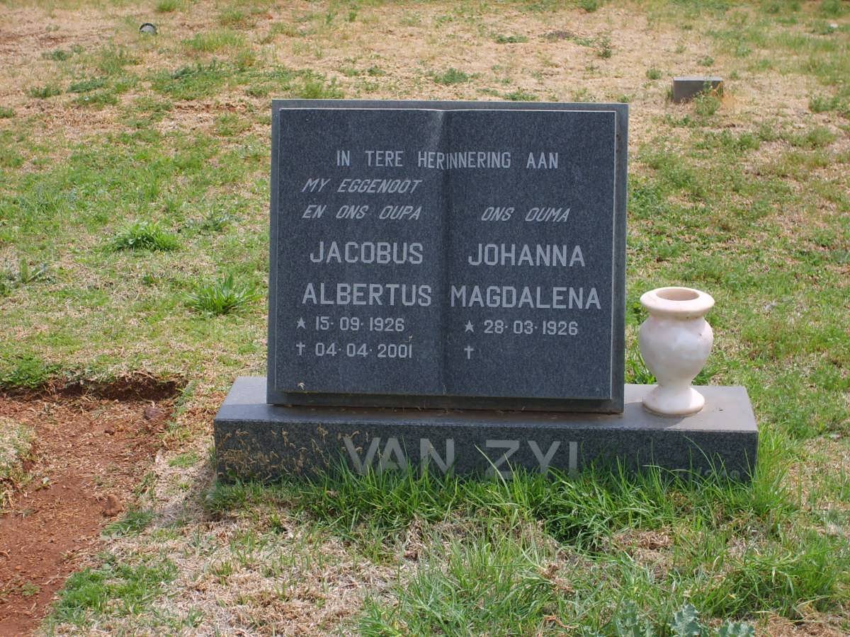 ZYL Jacobus Albertus. van 1926-2001 &amp; Johanna Magdalena 1926-