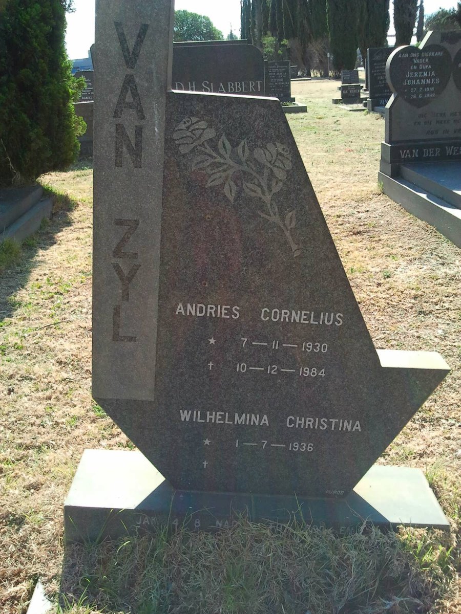 ZYL Andries Cornelius, van 1930-1984 &amp; Wilhelmina Christina 1936-