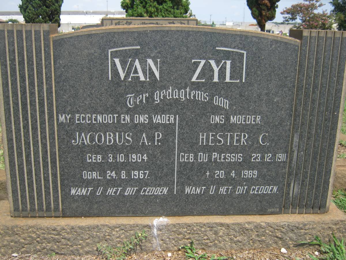ZYL Jacobus A.P., van 1904-1967 &amp; Hester C. DU PLESSIS 1911-1989