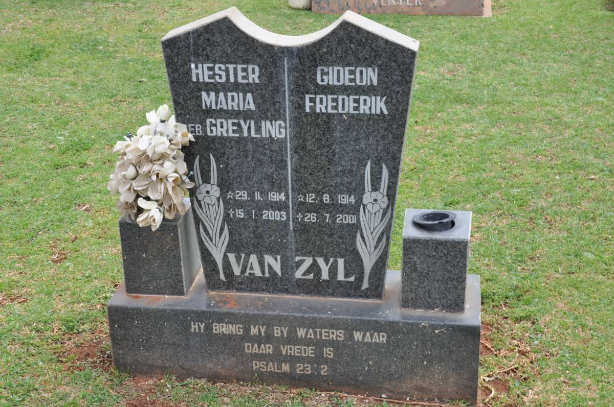 ZYL Gideon Frederik, van 1914-2001 &amp; Hester Maria GREYLING 1914-2003