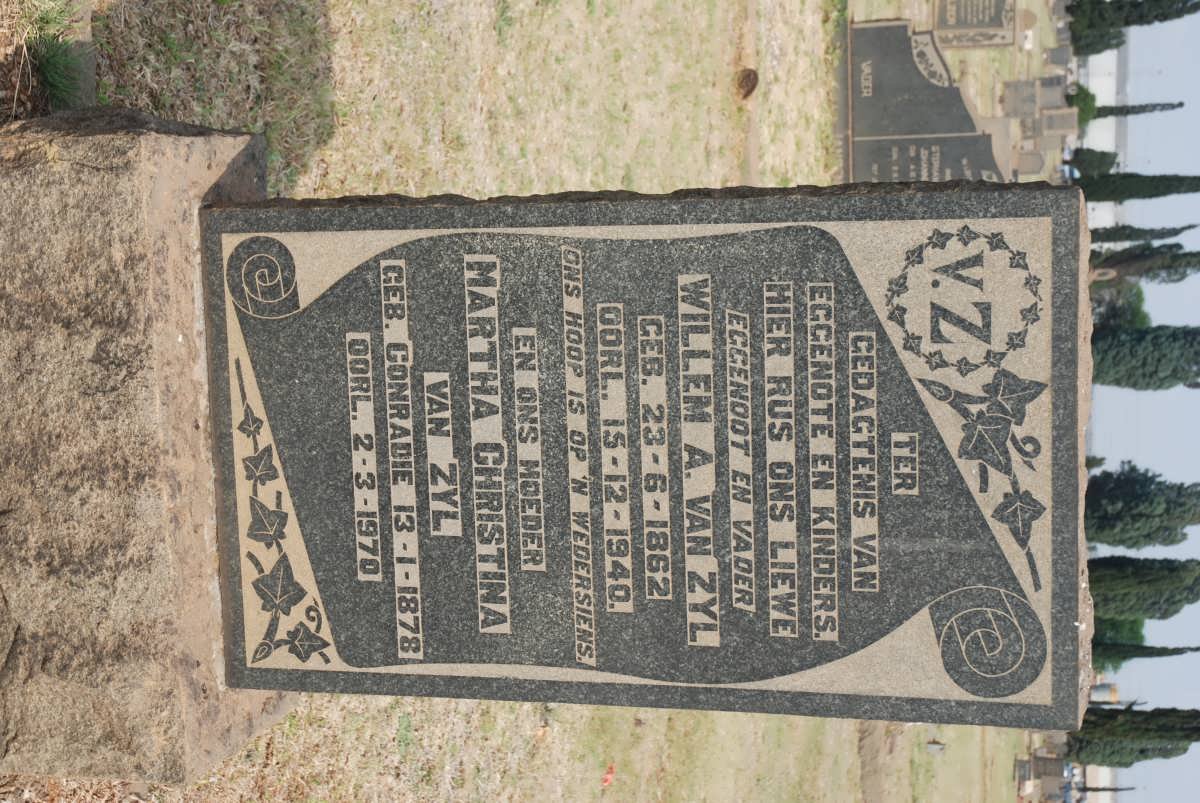 ZYL Willem A., van 1862-1940 &amp; Martha Christina CONRADIE 1878-1970