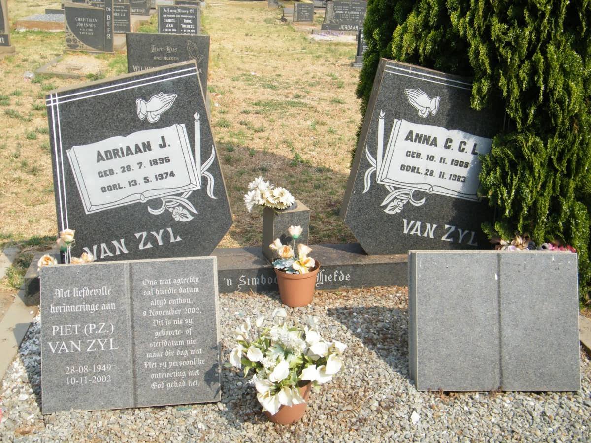 ZYL Adriaan J., van 1896-1974 &amp; Anna C.C.L. 1908-1983 :: VAN ZYL P.Z. 1949-2002