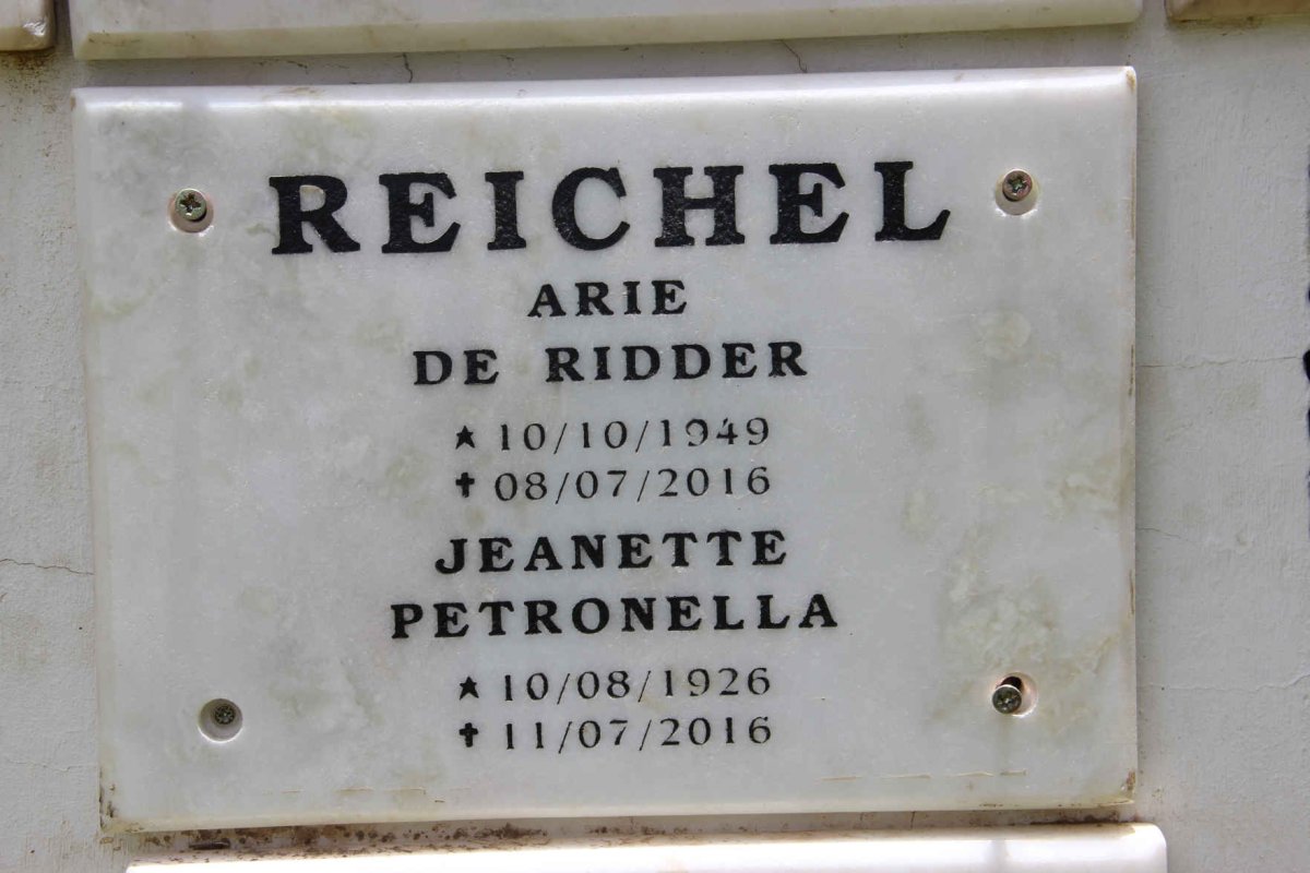 REICHEL Arie De Ridder 1949-2016 &amp; Jeanette Petronella 1926-2016