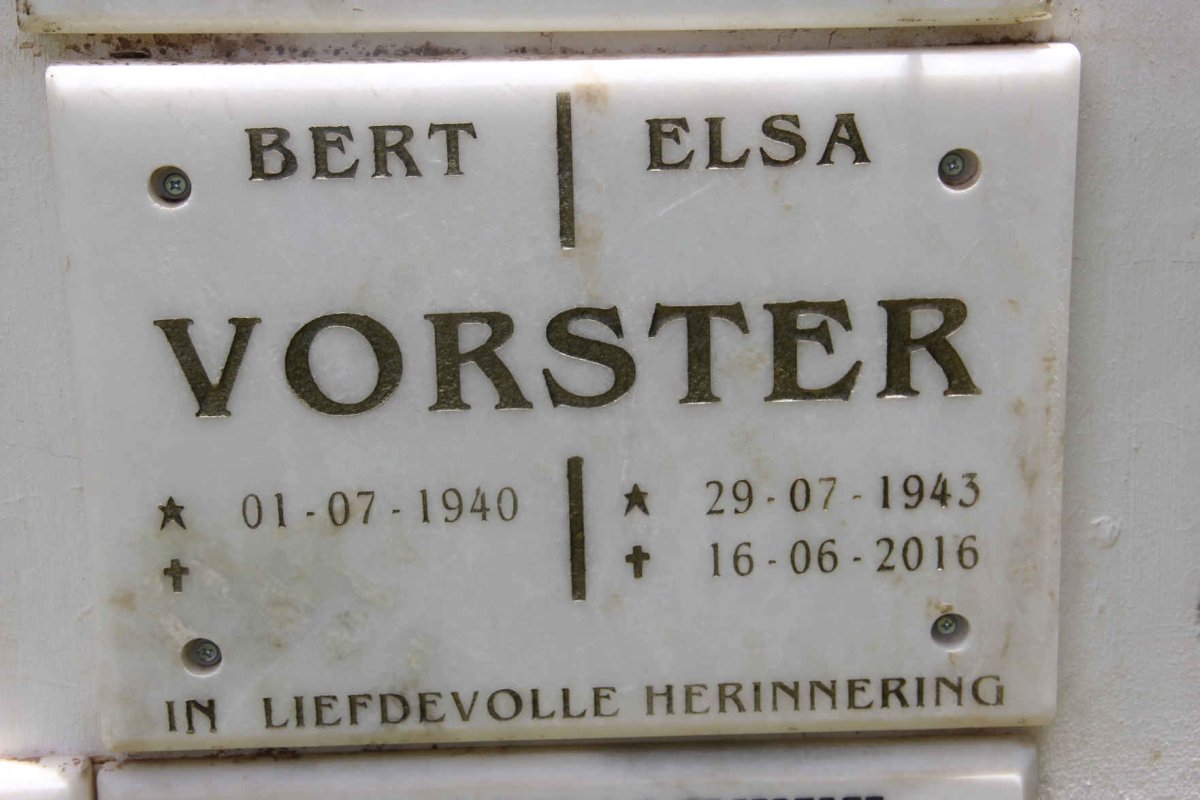 VORSTER Bert 1940- &amp; Elsa 1943-2016