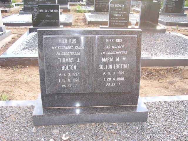 BOLTON Thomas J. 1897-1978 &amp; Maria M.M. BOTHA 1904-1980
