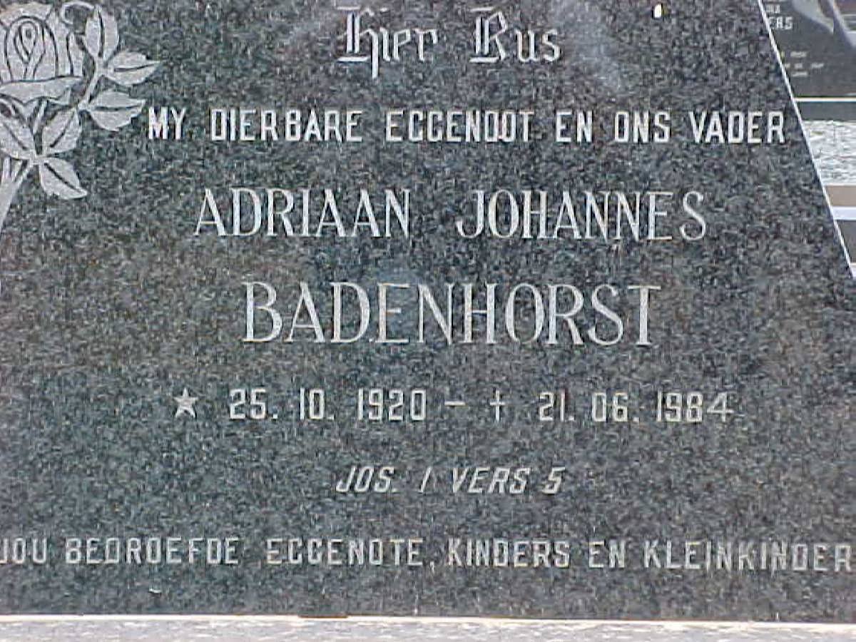 BADENHORST Adriaan Johannes 1920-1984