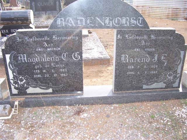 BADENHORST Barend J.E. 1904-1968 &amp; Magdalena C.G. DE LANGE 1903-1967