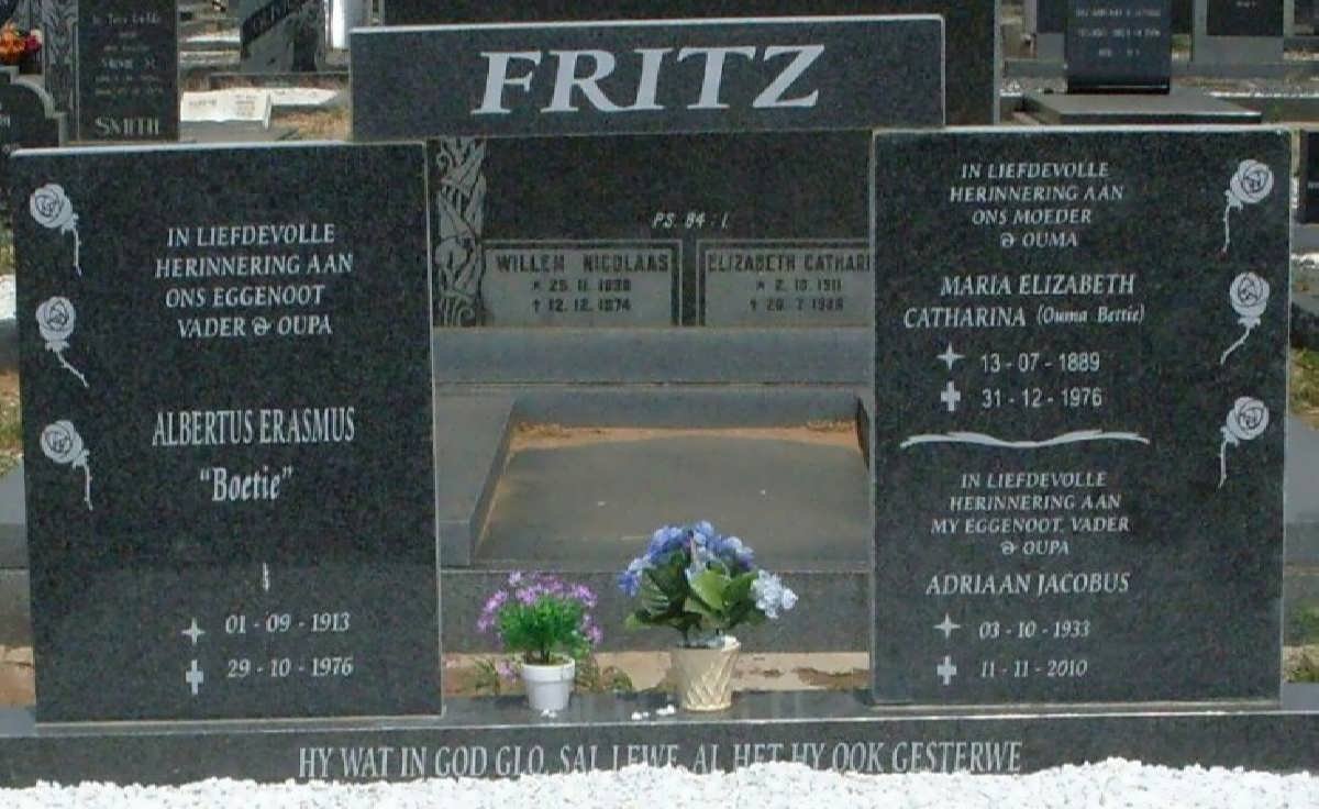 FRITZ Albertus Erasmus 1913-1976 :: FRITZ  Maria Elizabeth Catharina 1889-1976 :: FRITZ Adriaan Jacobus 1933-2010