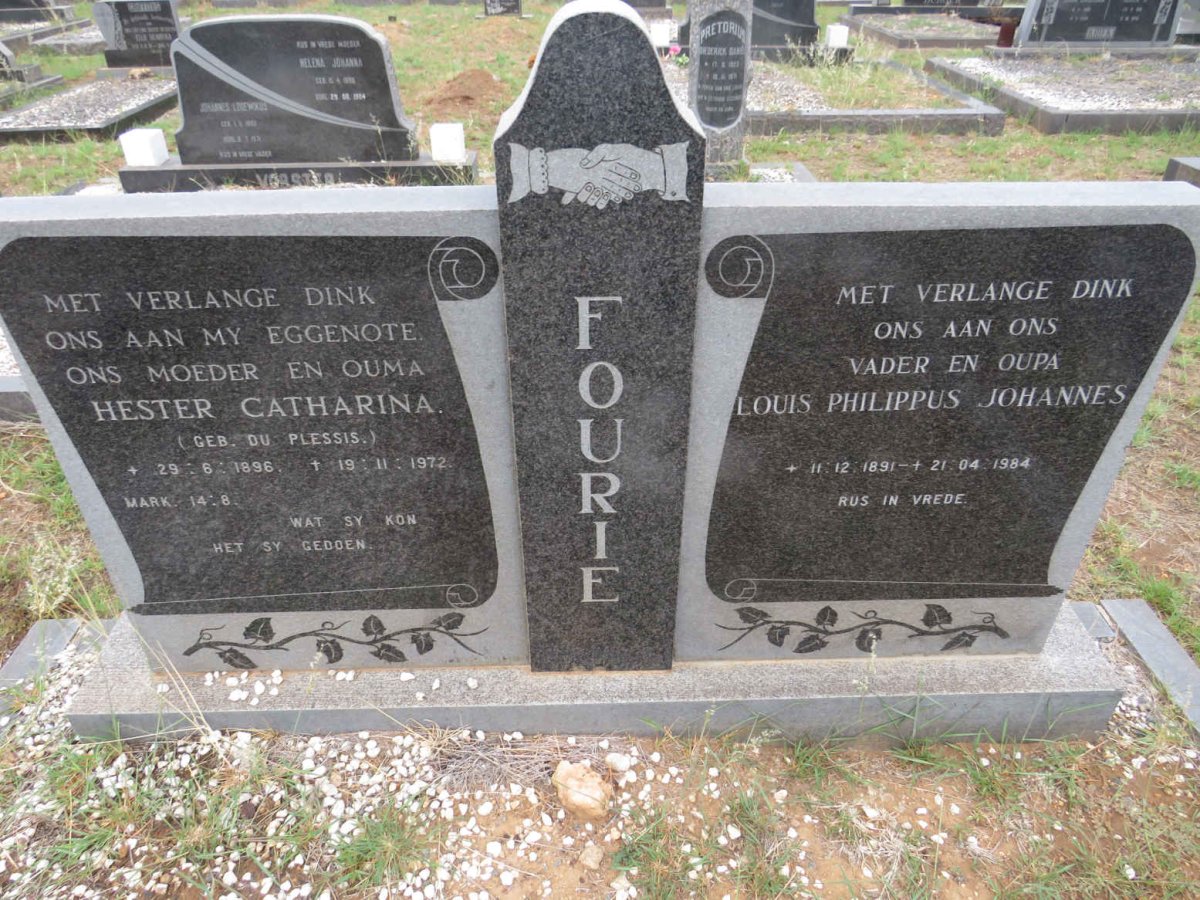 FOURIE Louis Philippus Johannes 1891-1984 & Hester Catharina DU PLESSIS 1896-1972