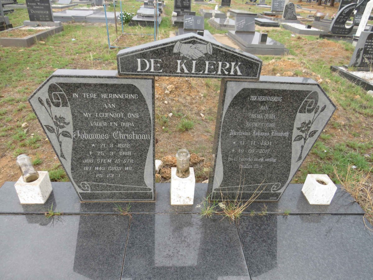 KLERK Johannes Christiaan, de 1922-1988 & Nicolasina Johanna Elizabeth 1931-2017