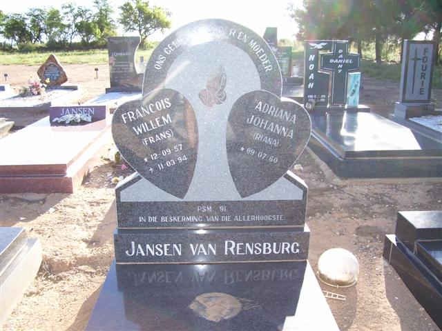 RENSBURG Francois Willem, Jansen van 1957-1994 &amp; Adriana Johanna 1960-??