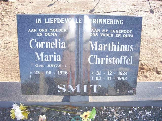 SMIT Marthinus Christoffel 1924-1998 &amp; Cornelia Maria BRITS 1926-??