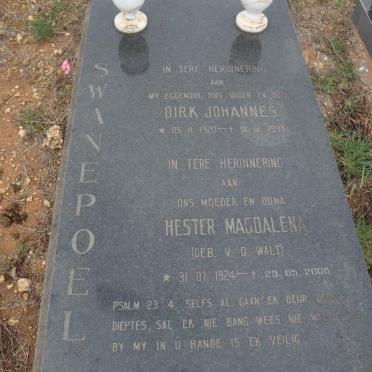 SWANEPOEL Dirk Johannes 1920-1997 & Hester Magdalena V.D. WALT 1924-2008