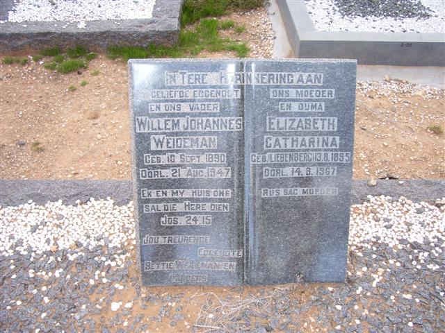 WEIDEMAN Willem Johannes 1890-1947 &amp; Elizabeth Catharina LIEBENBERG 1895-1967