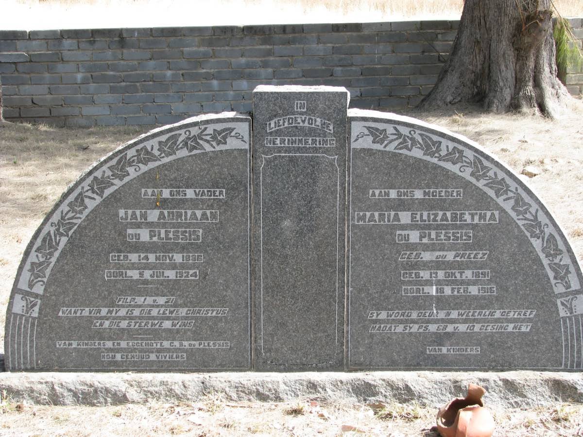 PLESSIS Jan Adriaan, du 1896-1924 &amp; Maria Elizabeth DU PREEZ 1891-1916