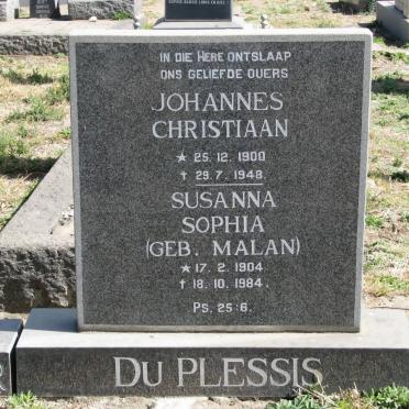 PLESSIS Johannes Christiaan, du 1900-1948 &amp; Susanna Sophia MALAN 1904-1984