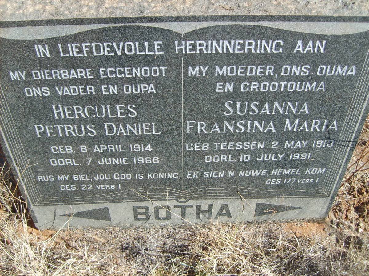BOTHA Hercules Petrus Daniel 1914-1966 &amp; Susanna Fransina Maria TEESEN 1913-1991