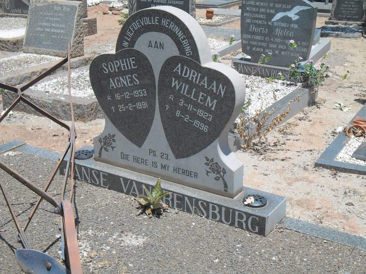 RENSBURG Adriaan Willem, Janse van 1923-1996 &amp; Sophie Agnes 1933-1981