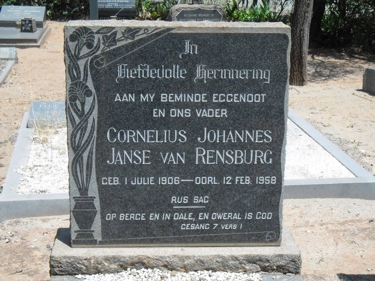RENSBURG Cornelius Johannes, Janse van 1906-1958