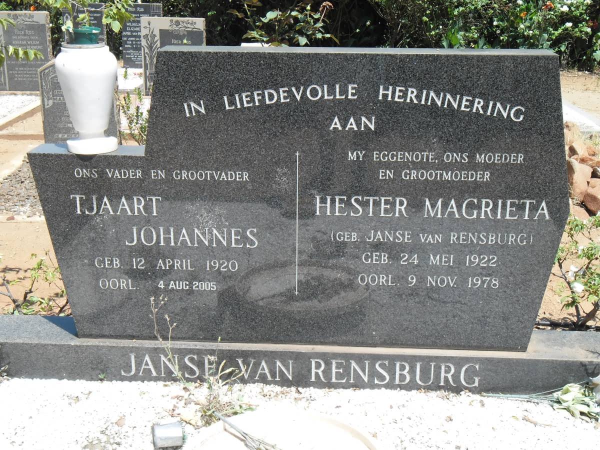 RENSBURG Tjaart Johannes, Janse van 1920-2005 &amp; Hester Magrieta JANSE VAN RENSBURG 1922-1978