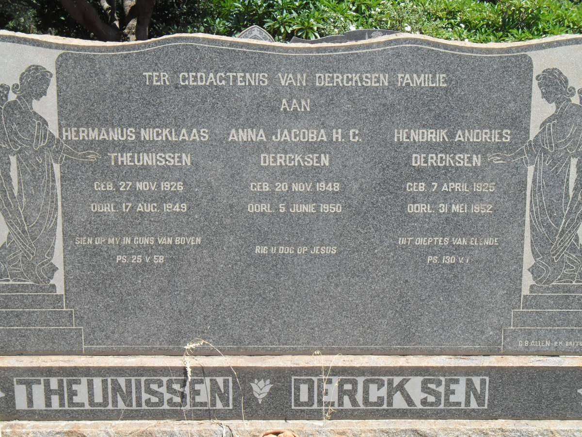 DERCKSEN Hendrik Andries 1925-1952 :: DERCKSEN Anna Jacoba H.D. 1948-1950 :: THEUNISSEN Hermanus Nicklaas 1926-1949