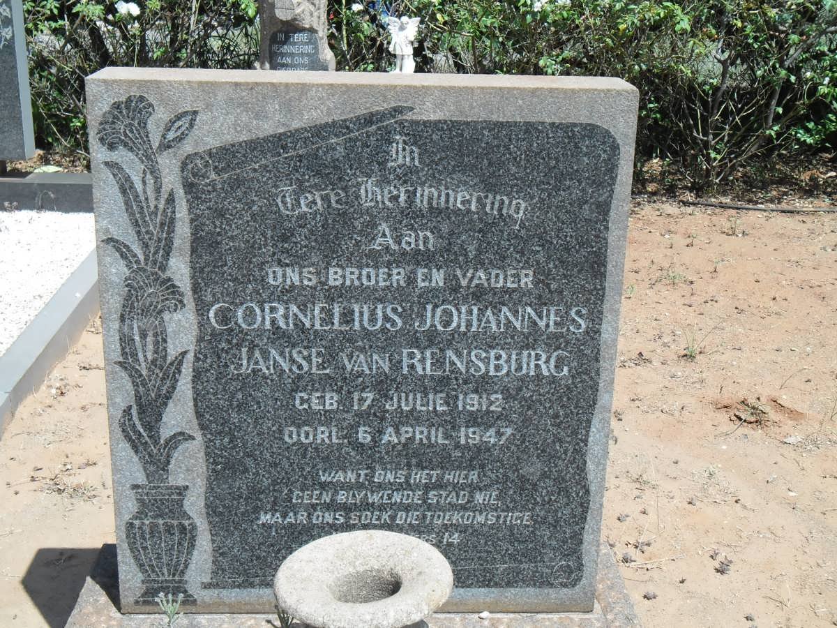 RENSBURG Cornelius Johannes, Janse van 1912-1947