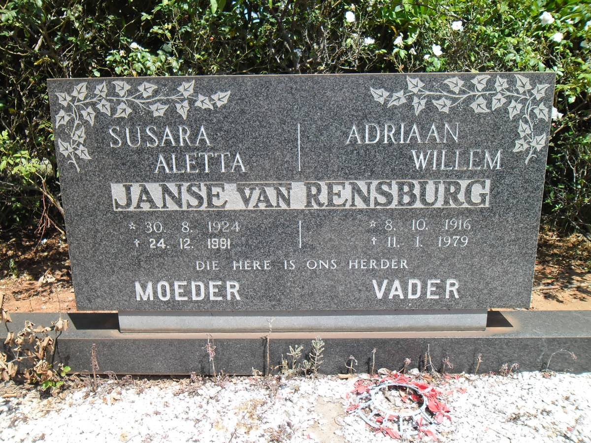RENSBURG Adriaan Willem, Janse van 1916-1979 &amp; Susara Aletta 1924-1981