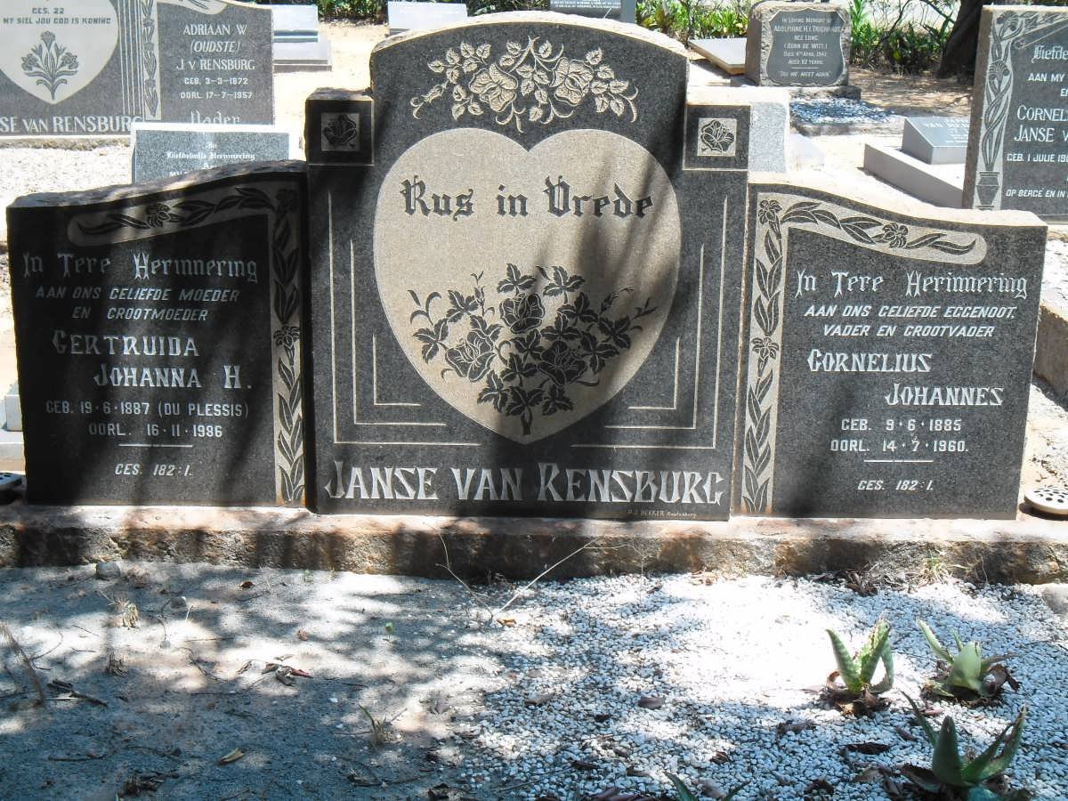 RENSBURG Cornelius Johannes, Janse van 1885-1960 &amp; Gertruida Johanna H. DU PLESSIS 1887-1986
